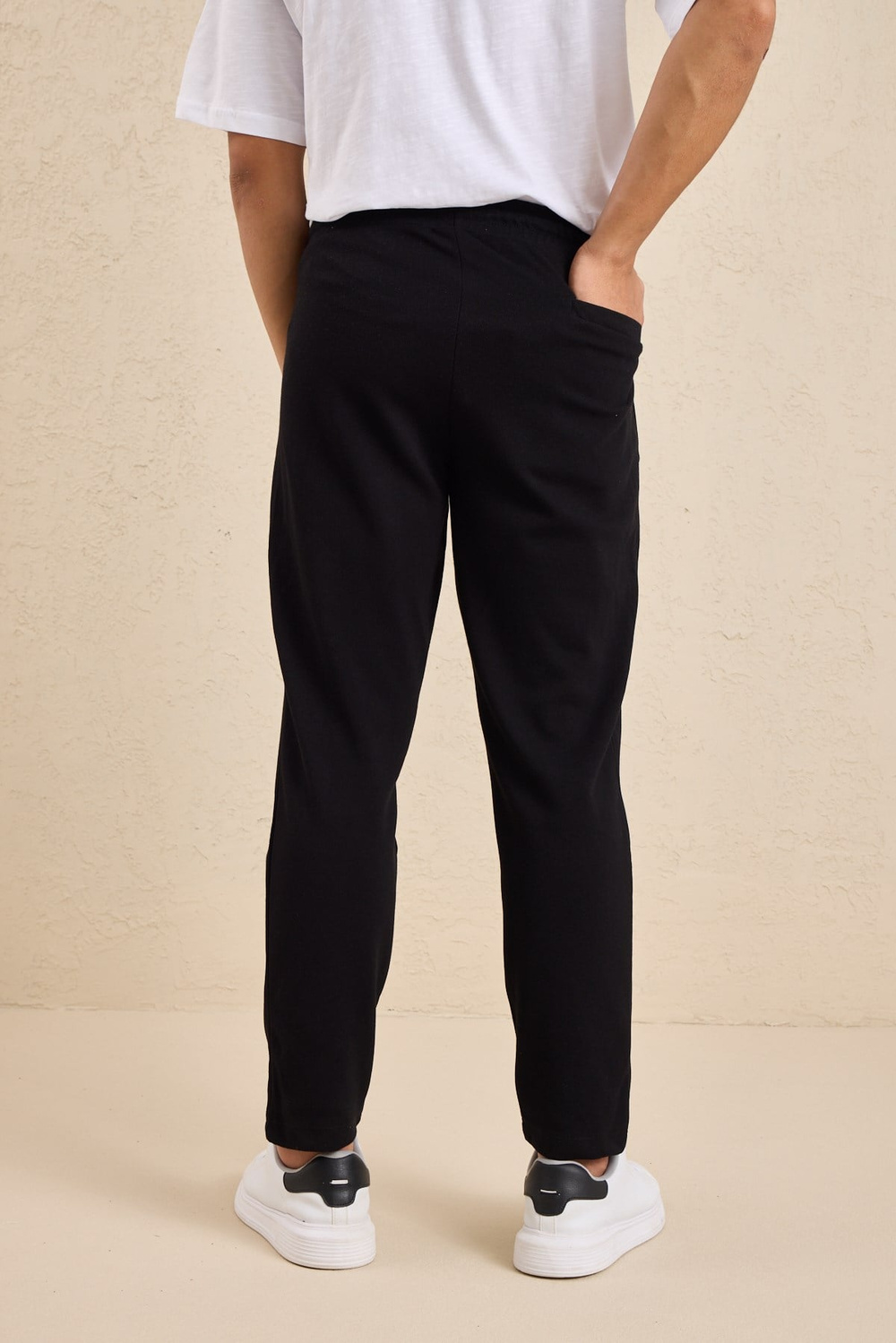 Wholesale Mens Black Regular Fit Pique Fabric Sweatpants