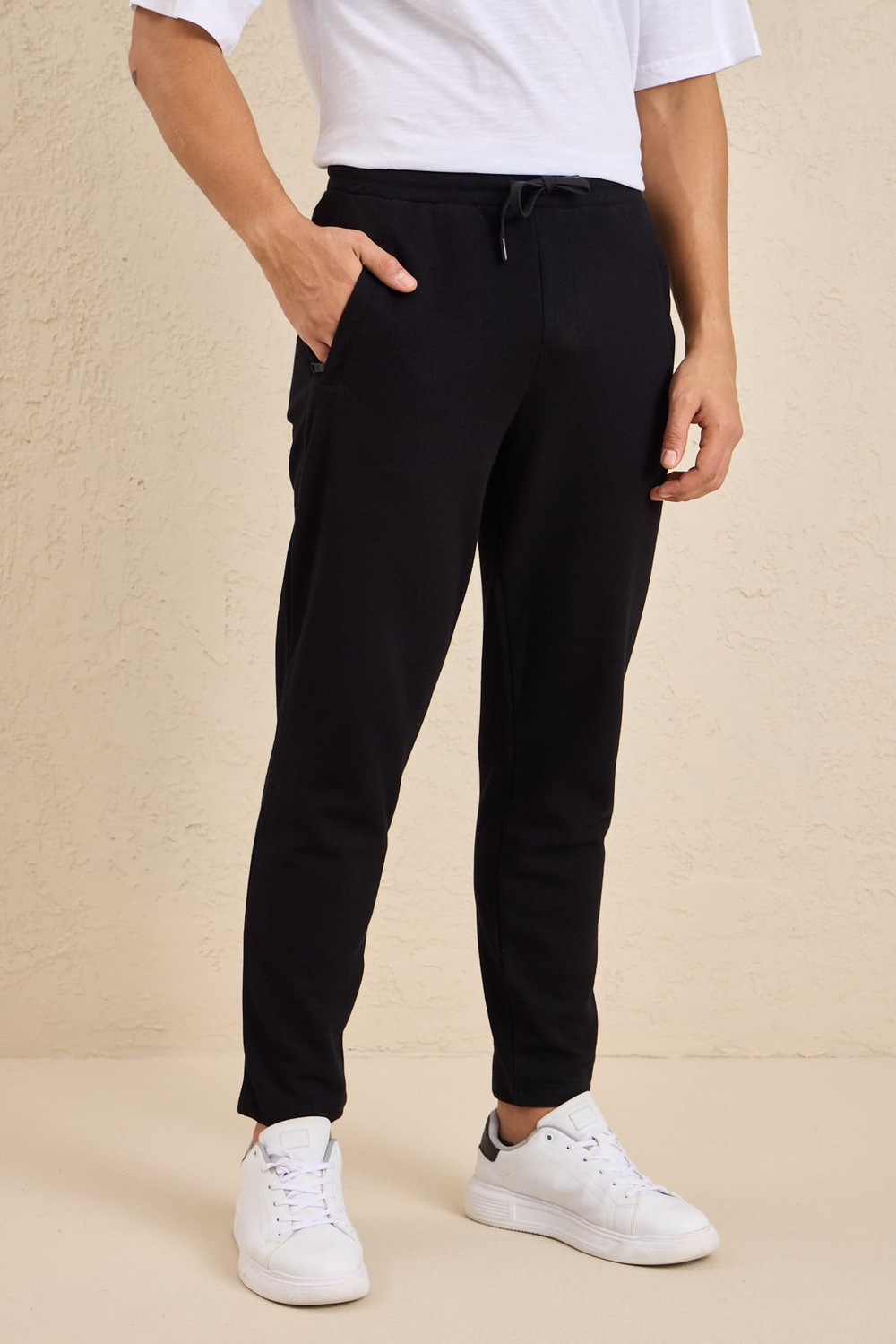 Wholesale Mens Black Regular Fit Pique Fabric Sweatpants
