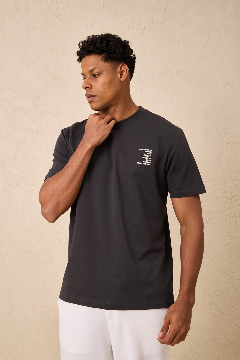 Wholesale Mens Anthracite Regular Fit Printed French Terry T-Shirt