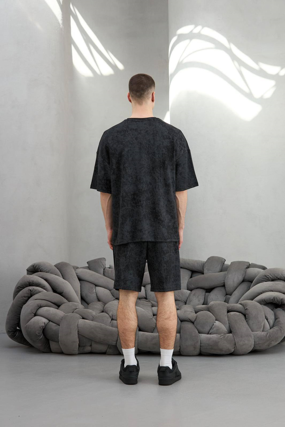 Wholesale Mens Black T-shirt and Shorts Set