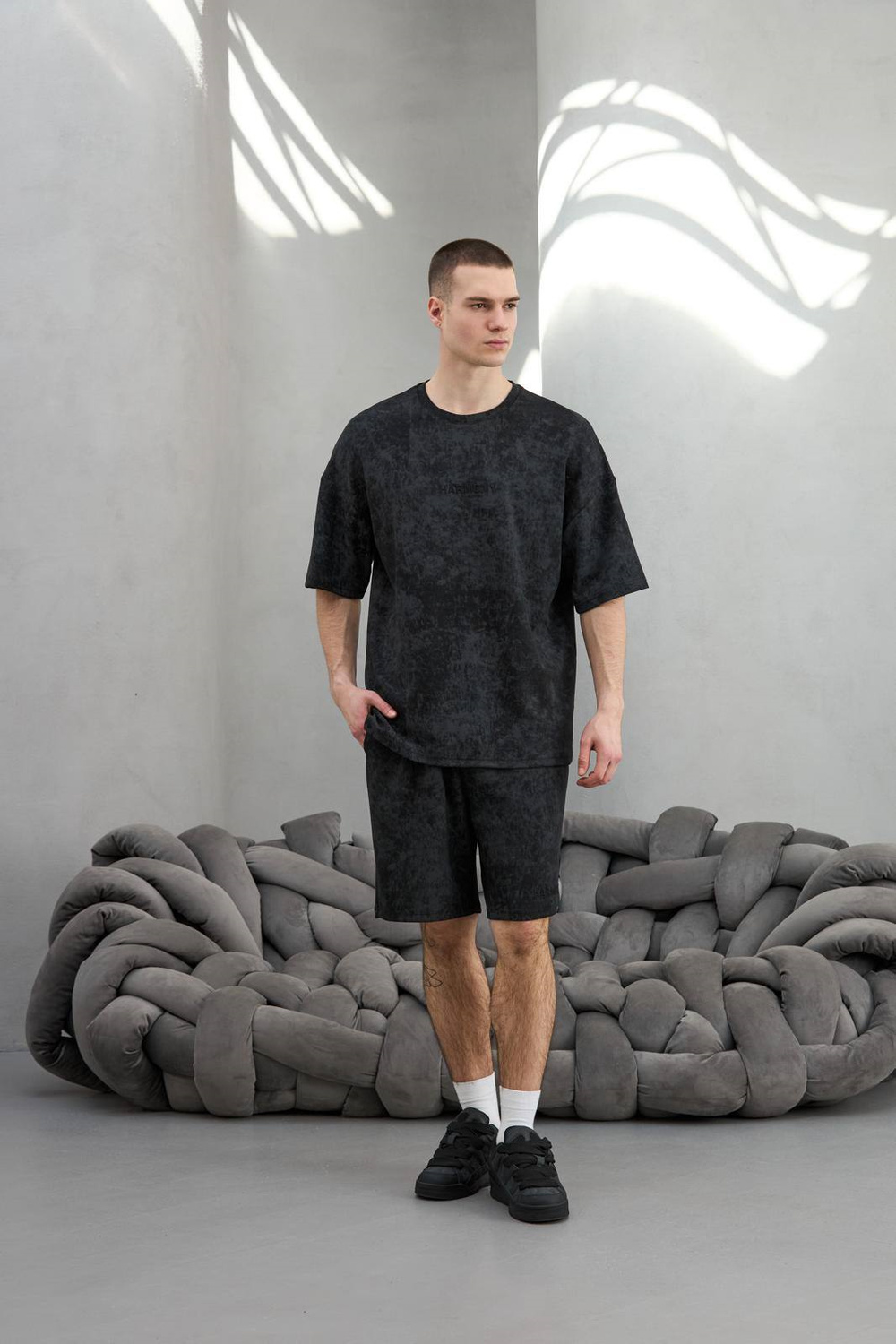 Wholesale Mens Black T-shirt and Shorts Set