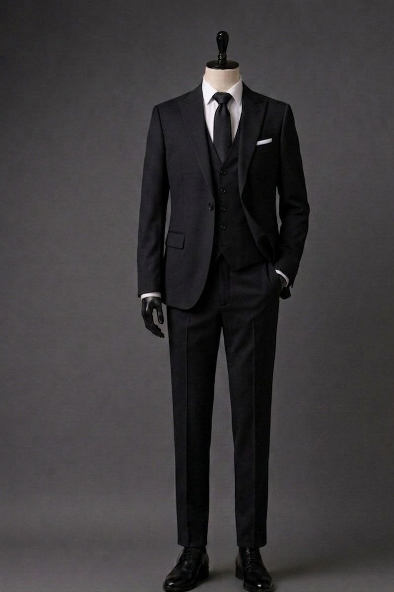 Wholesale Men's Black Three-Piece Suit 1701-113
