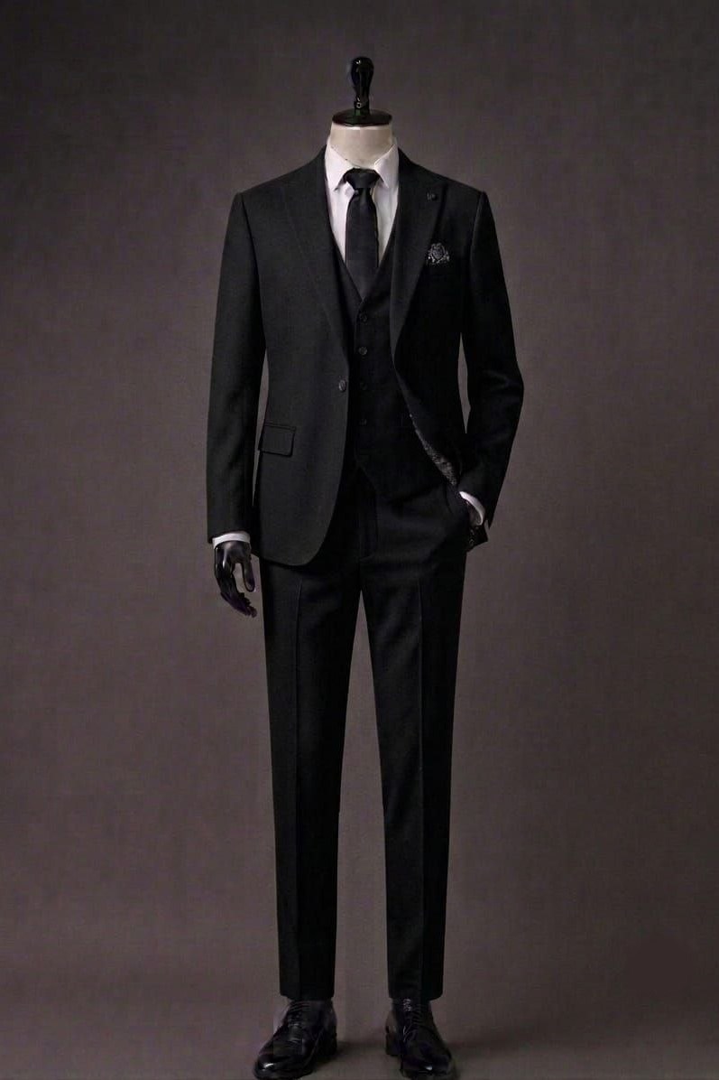 Wholesale Men's Black Three-Piece Suit 1701-114