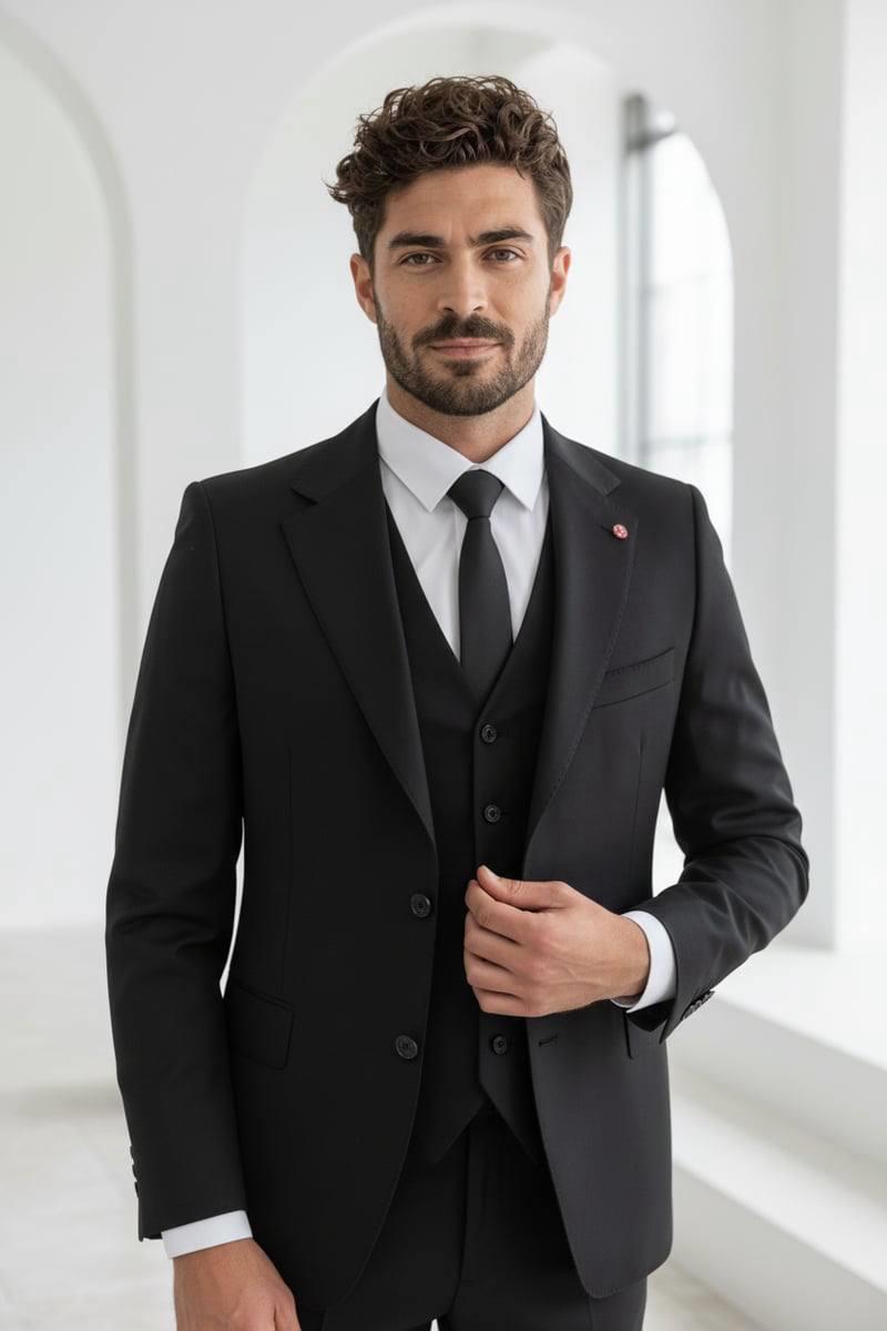 Wholesale Men's Black Three-Piece Suit 1701W26-025