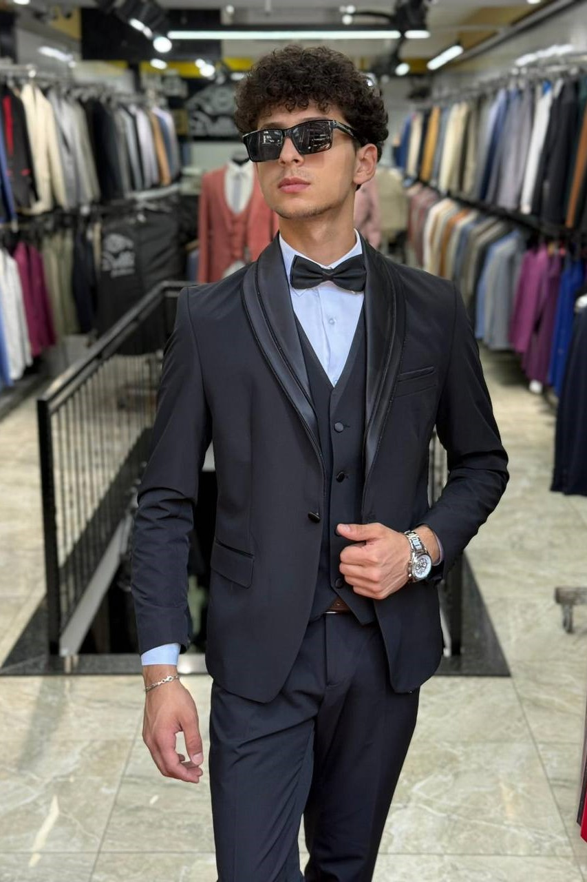 Wholesale Men's Black Three-Piece Suit 1701W26-075-1