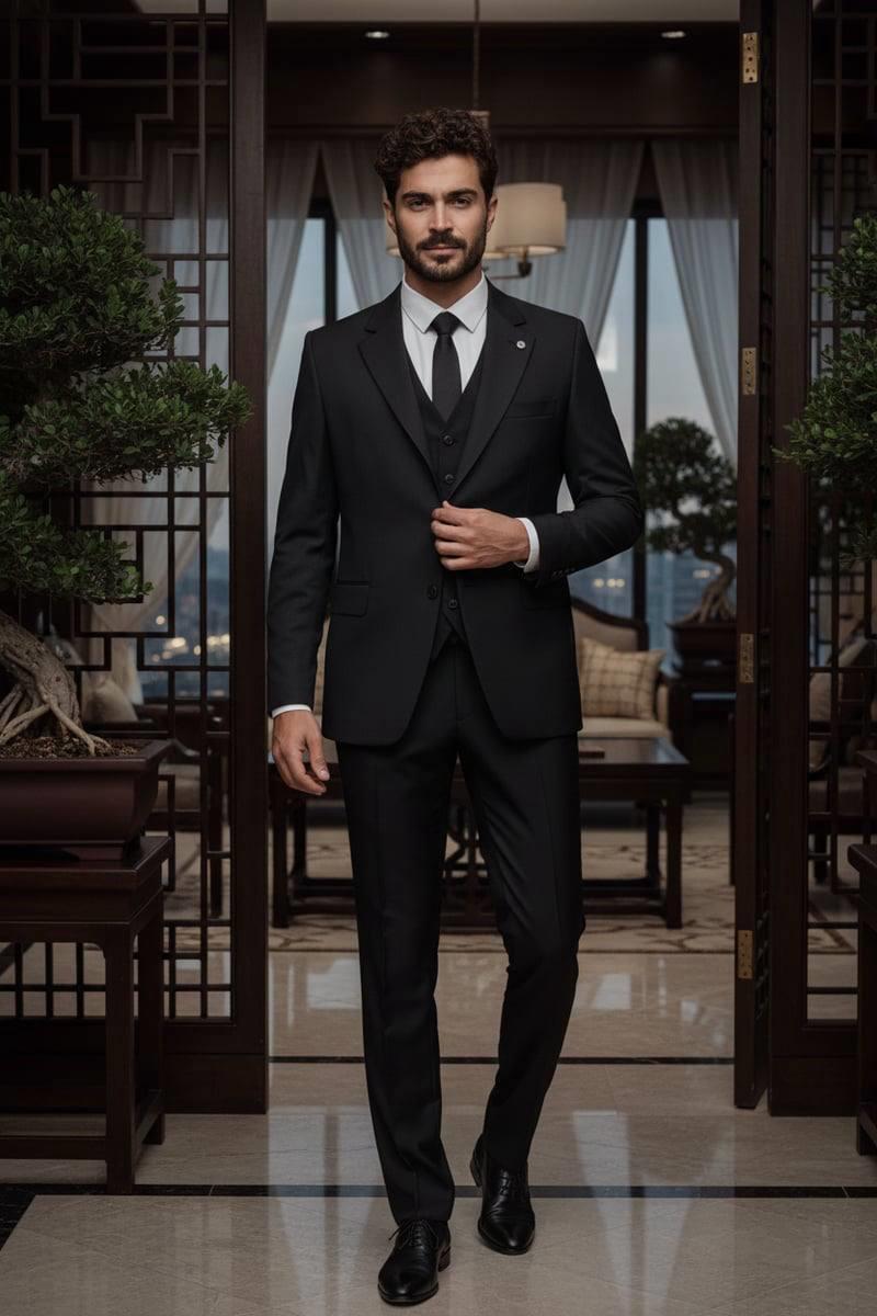 Wholesale Men's Black Three-Piece Suit 1701W26-023