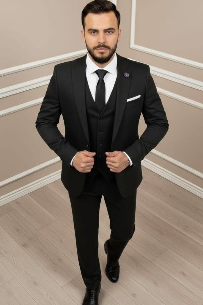 Wholesale Men's Black Three-Piece Suit 1701W26-036