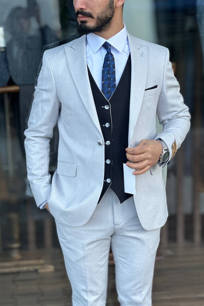 Wholesale Men's Blue Gray Plus Size Three-Piece Suit 1744W26-041