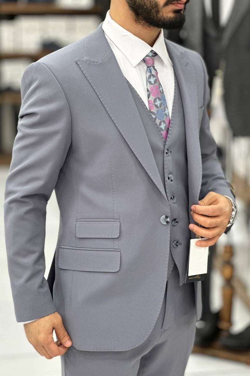 Wholesale Men's Blue Gray Plus Size Three-Piece Suit 1744W26-036