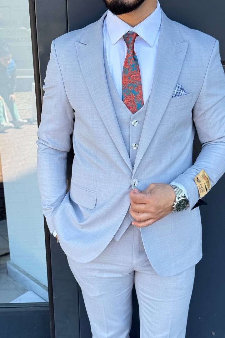 Wholesale Men's Blue Gray Three-Piece Suit 1744W26-046