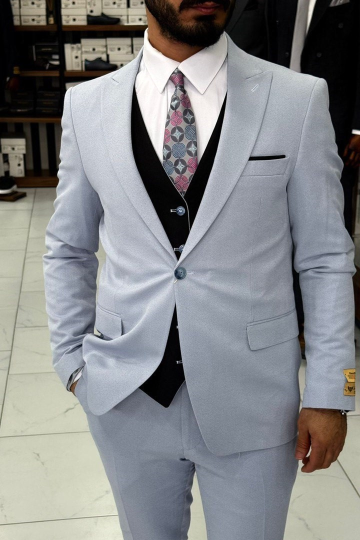 Wholesale Men's Blue Gray Three-Piece Suit 1744W26-015
