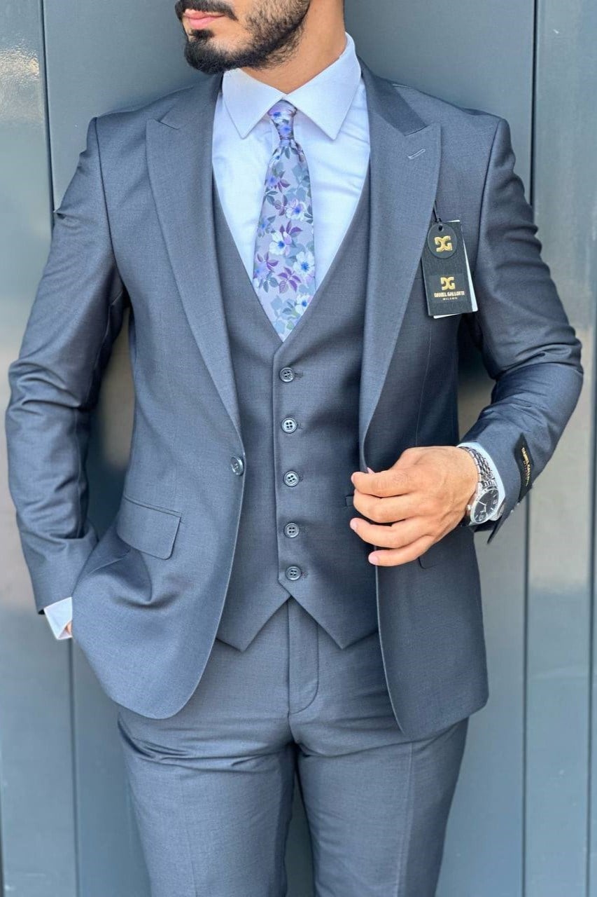 Wholesale Men's Blue Gray Three-Piece Suit 1744W26-064