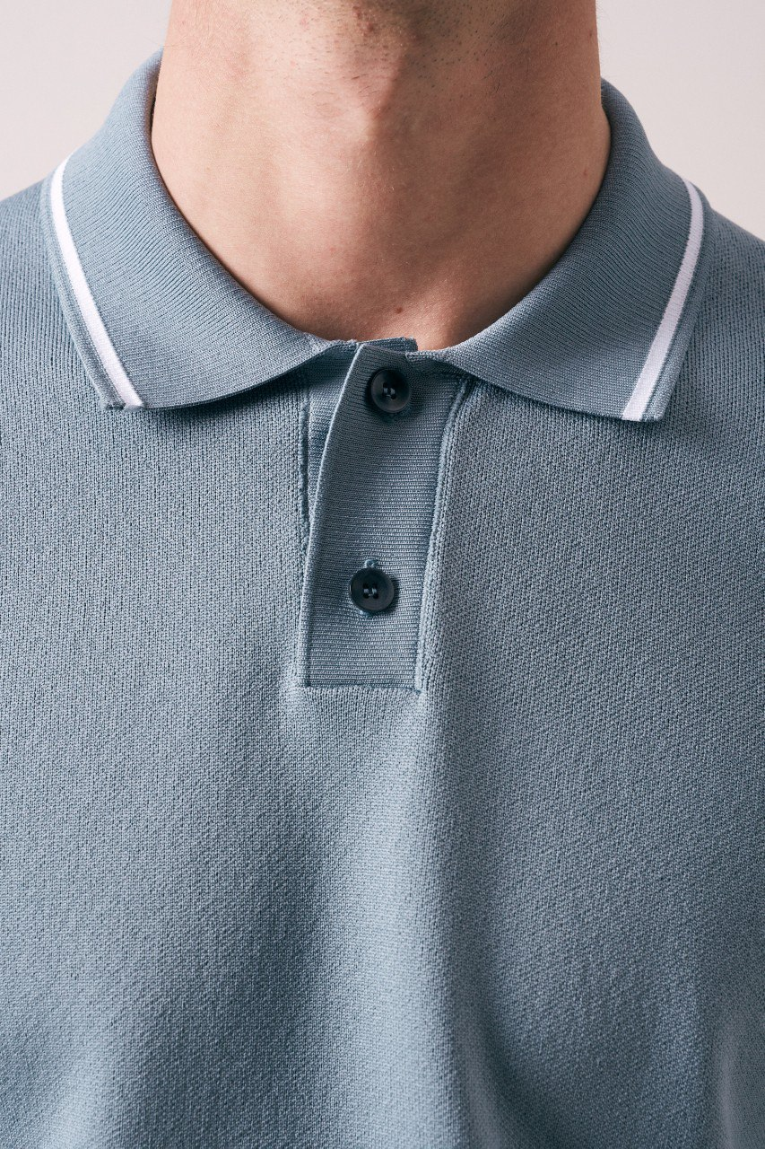 Wholesale Mens Blue Knit Polo Shirt