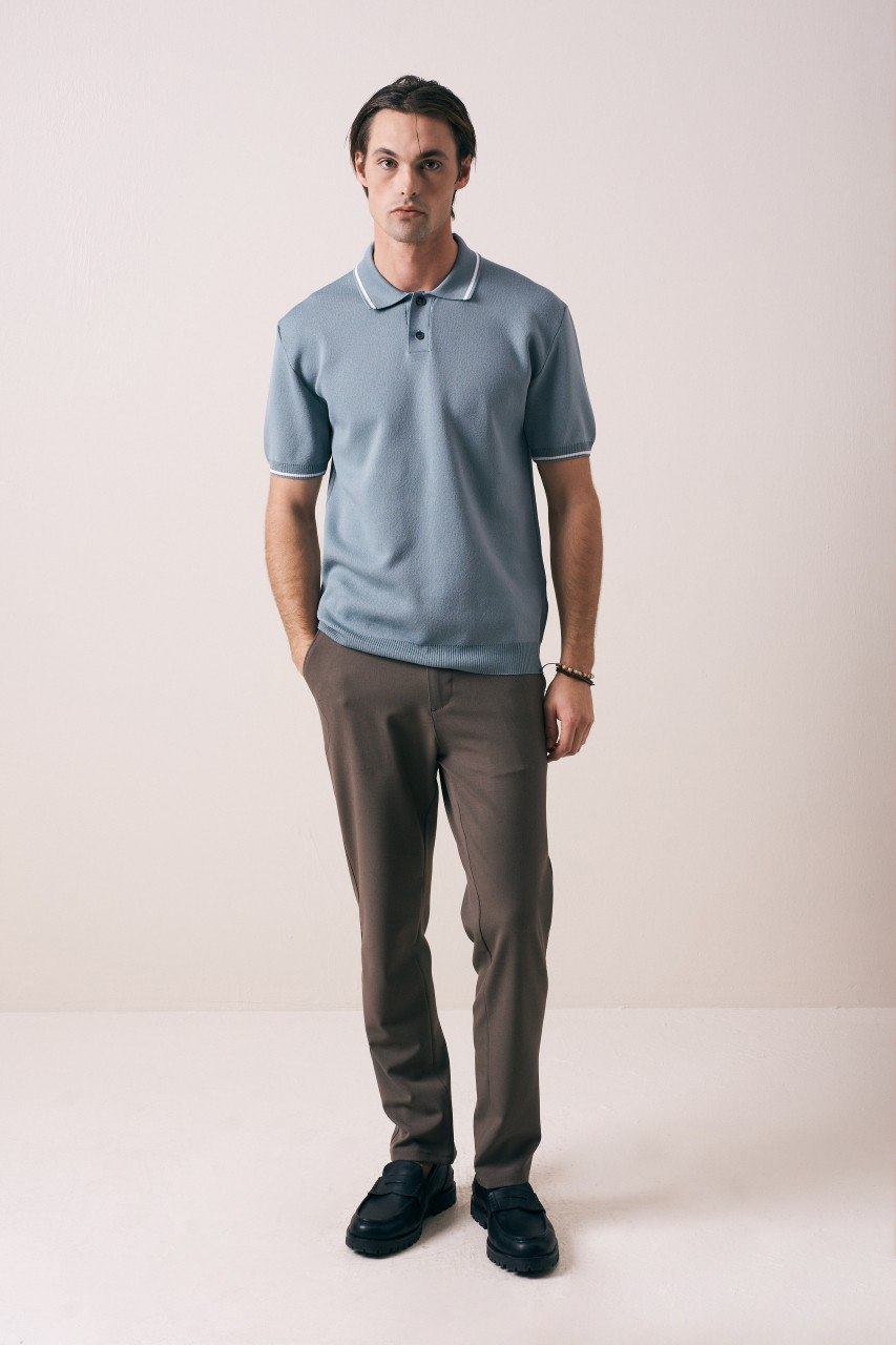 Wholesale Mens Blue Knit Polo Shirt