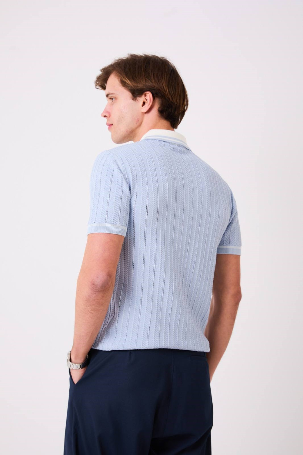 Wholesale Mens Blue Knit Polo T-Shirt