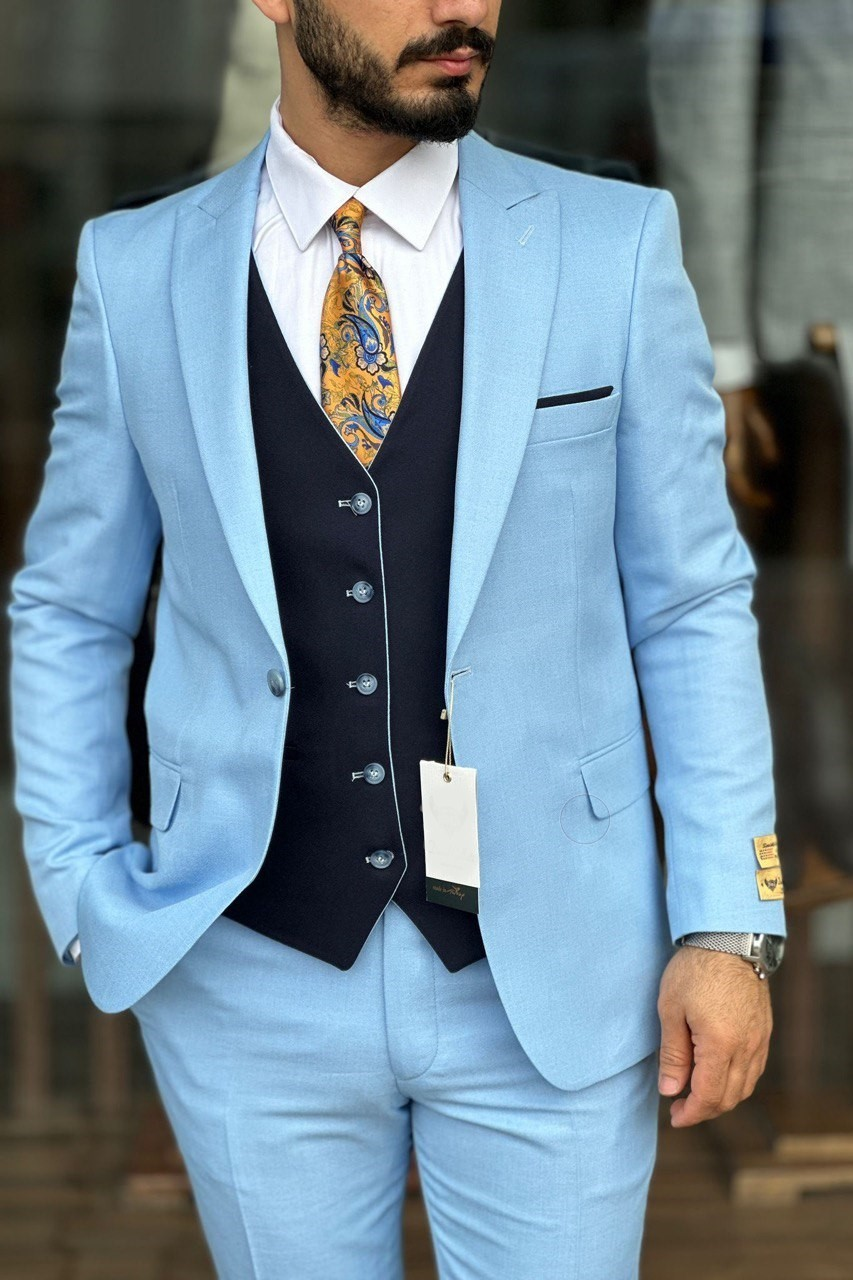 Wholesale Men's Blue Plus Size Three-Piece Suit 1744W26-015