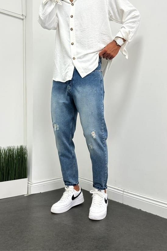 Wholesale Men's Blue Relaxed Fit Jeans 1504W26-PNT2191