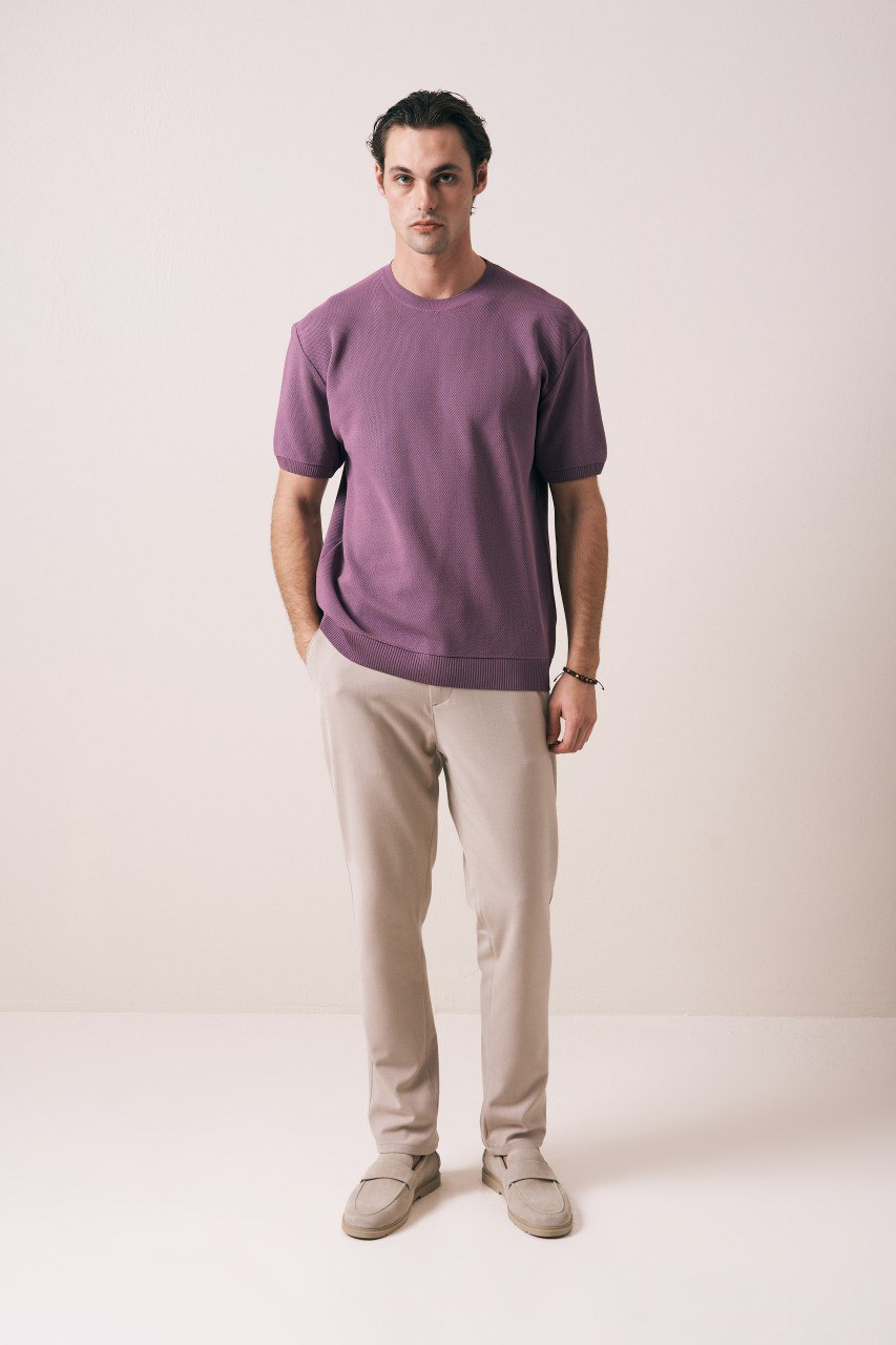 Wholesale Mens Blush Knit Crew-Neck T-Shirt