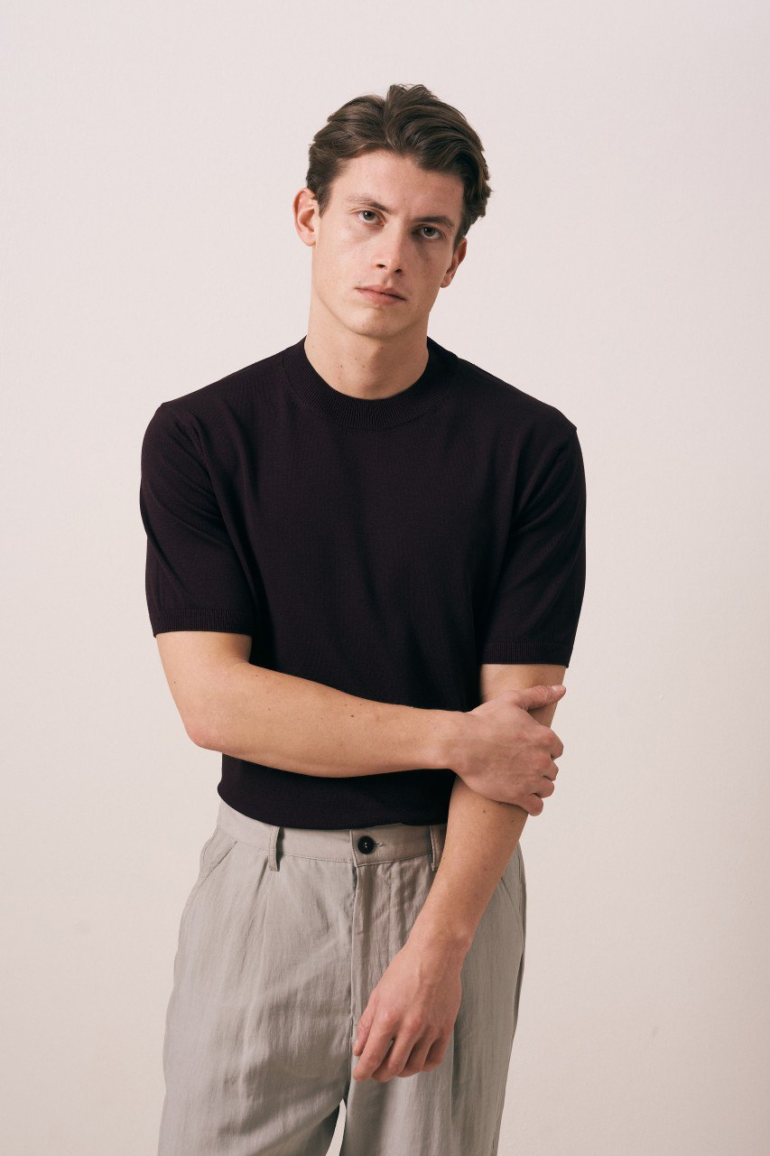 Wholesale Mens Bordeaux Knit Crew-Neck T-Shirt