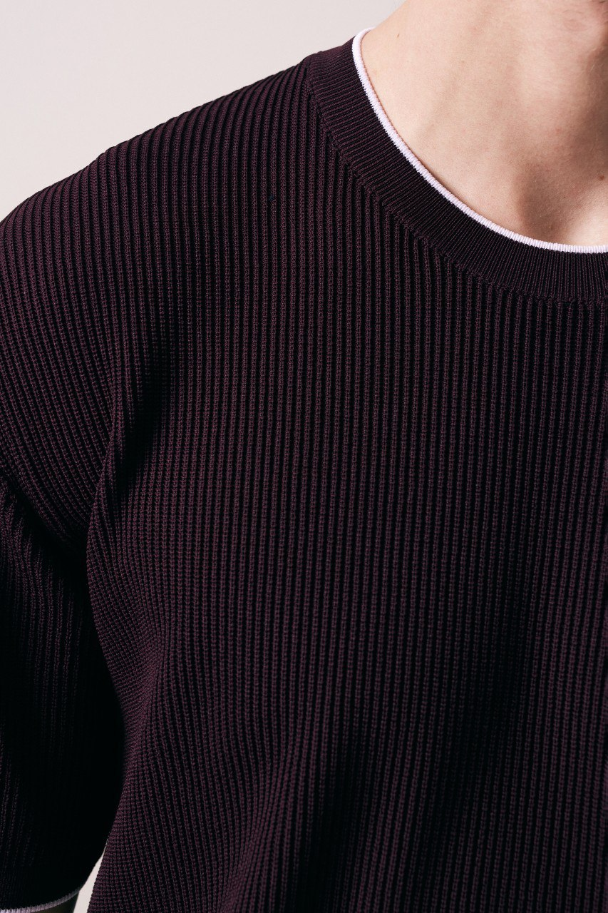 Wholesale Mens Bordeaux Knit Crew-Neck T-Shirt