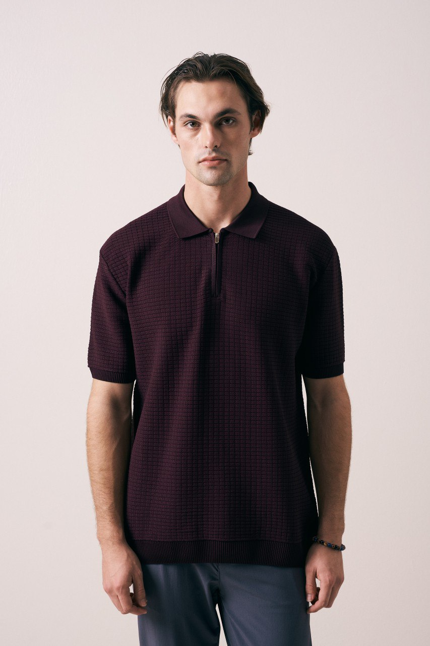 Wholesale Mens Bordeaux Knit Polo Shirt