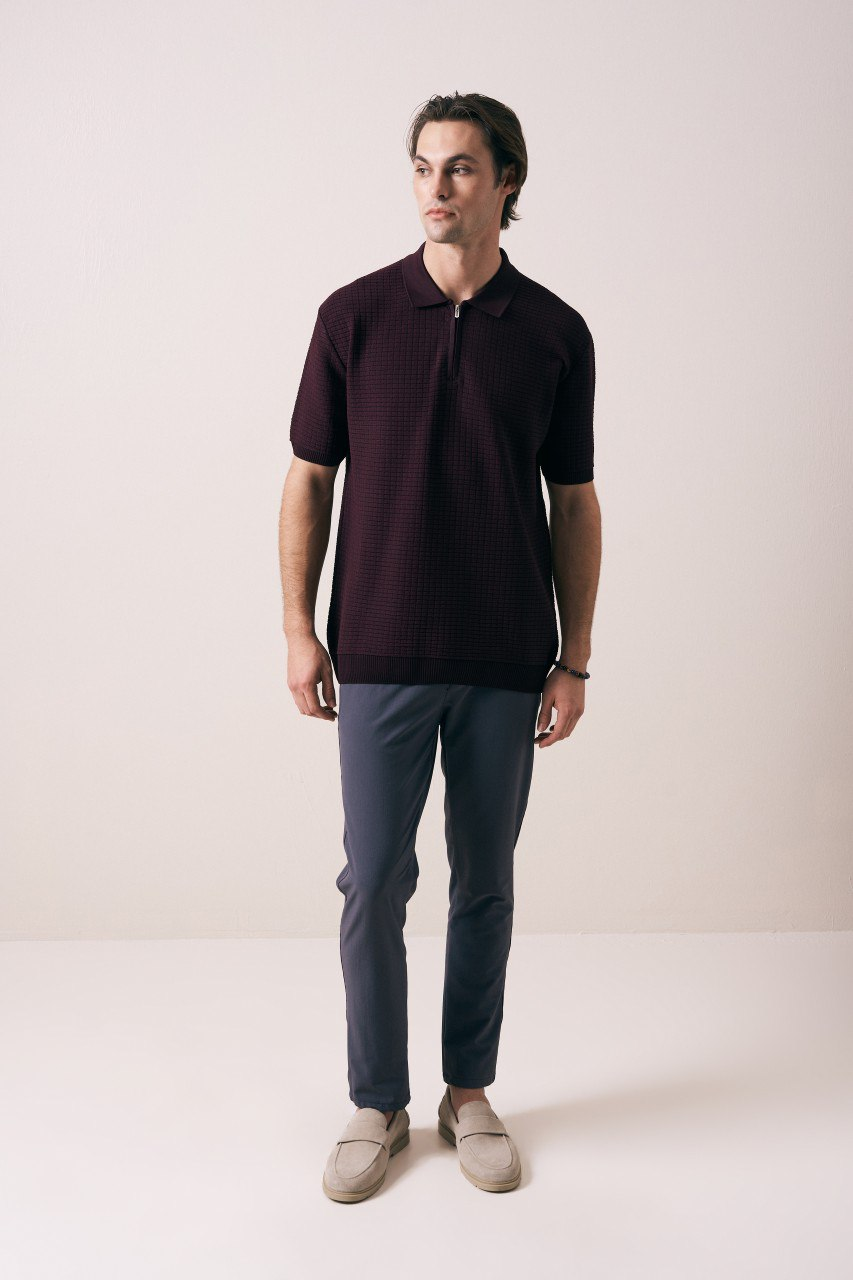 Wholesale Mens Bordeaux Knit Polo Shirt