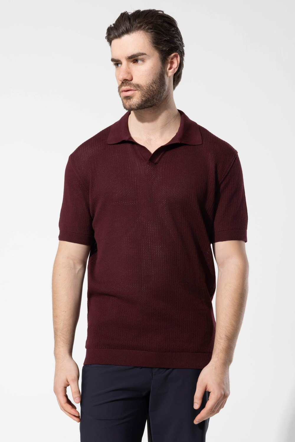 Wholesale Mens Bordeaux Knit Polo T-Shirt