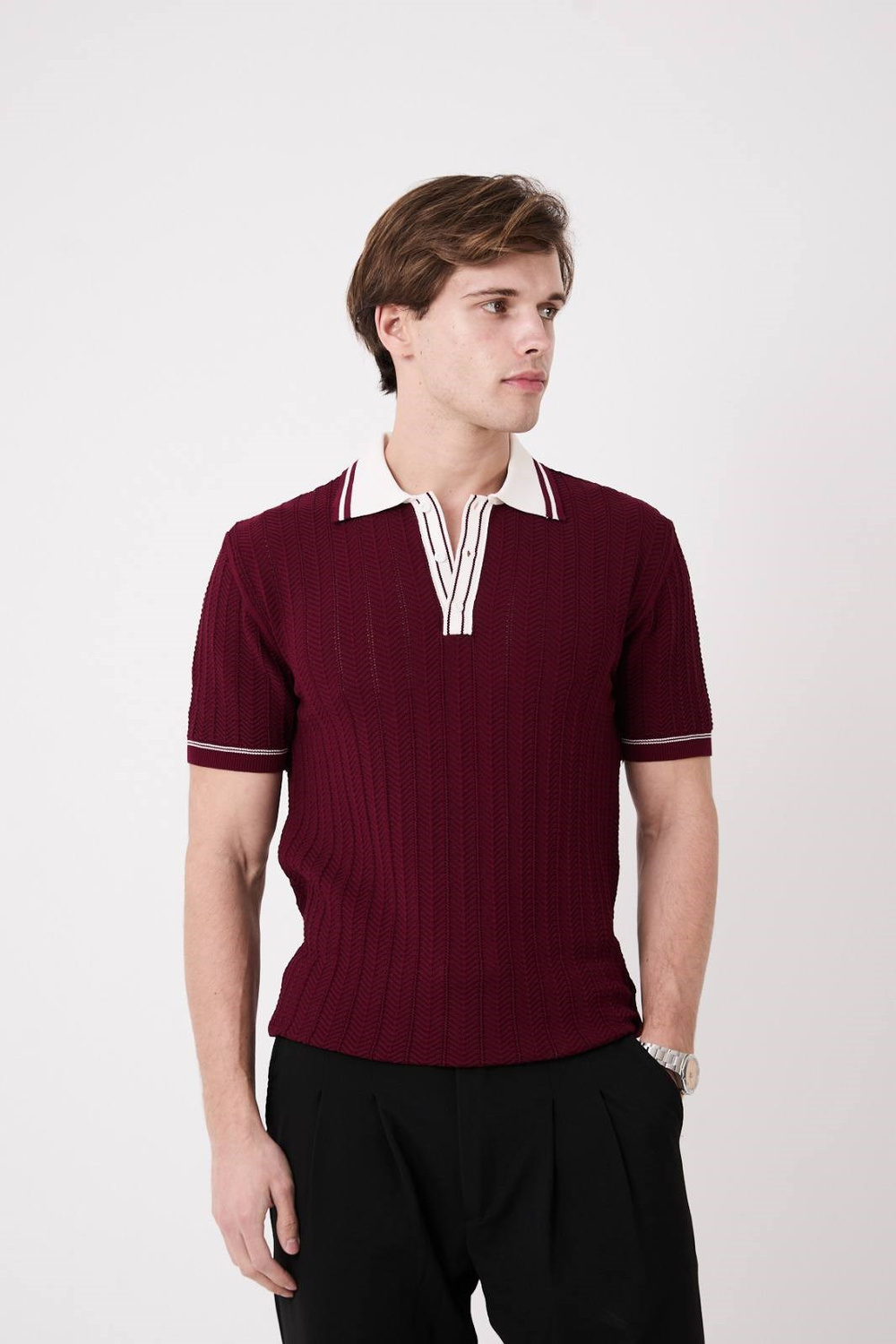 Wholesale Mens Bordeaux Knit Polo T-Shirt