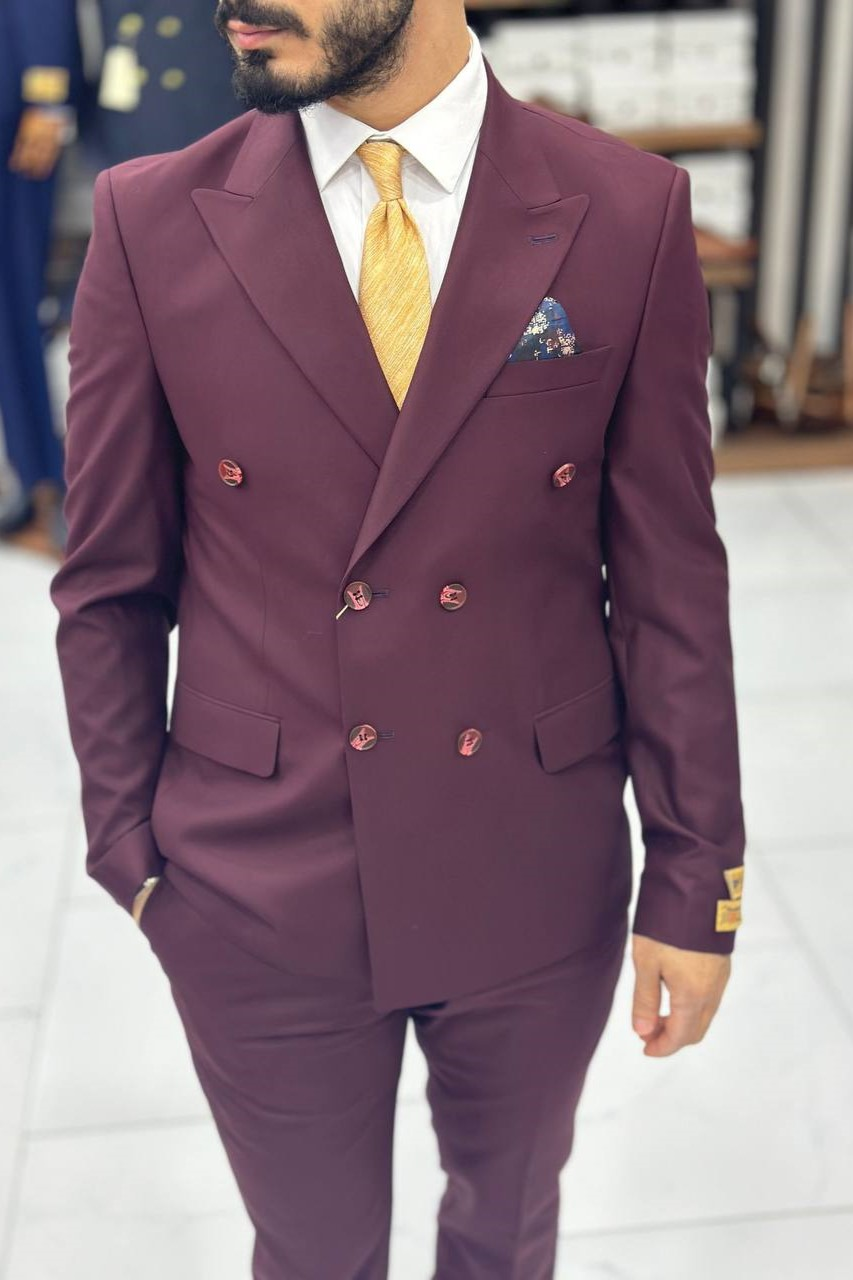 Wholesale Men's Bordeaux Plus Size Two-Piece Suit 1744W26-025