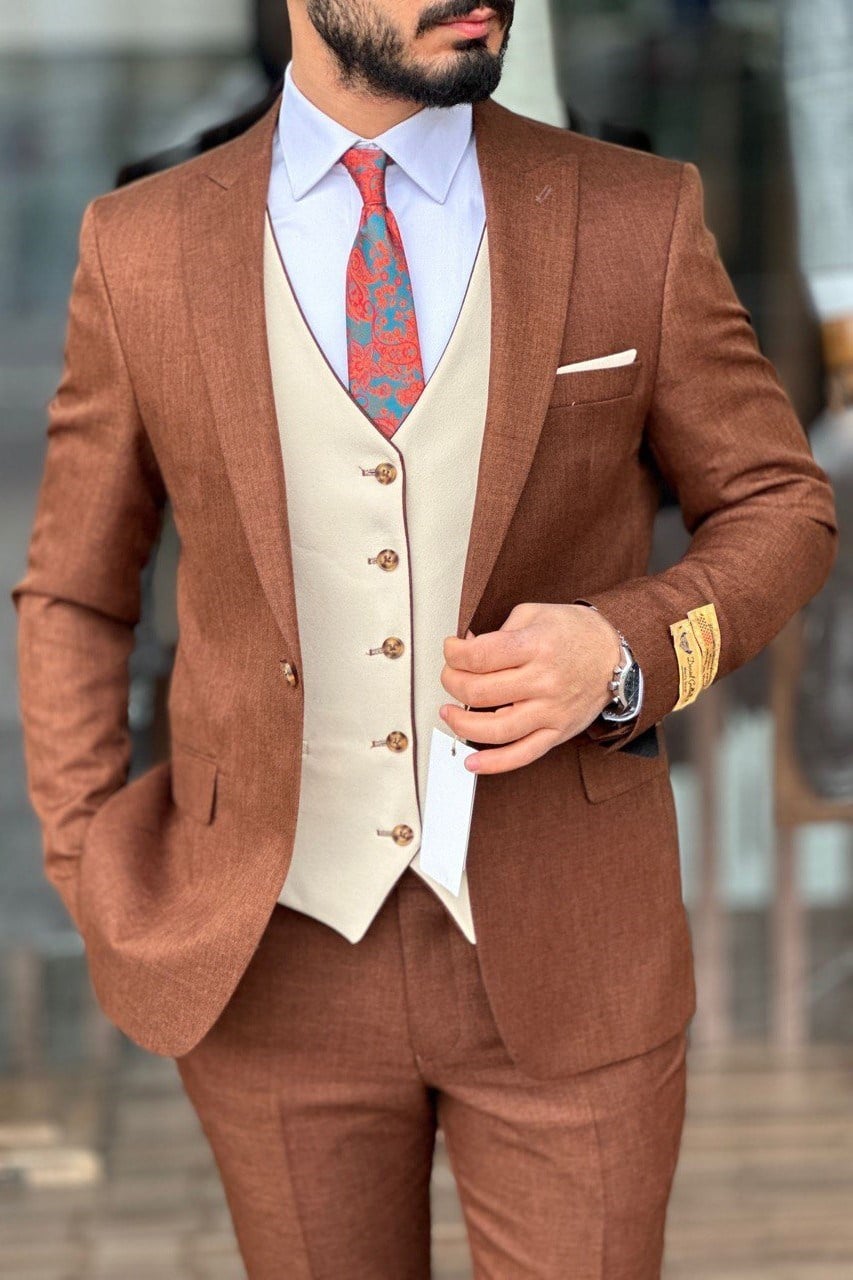 Wholesale Men's Brick Plus Size Three-Piece Suit 1744W26-033