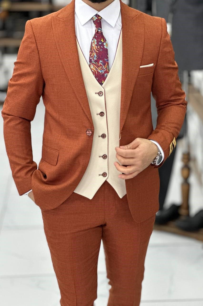 Wholesale Men's Brick Plus Size Three-Piece Suit 1744W26-018
