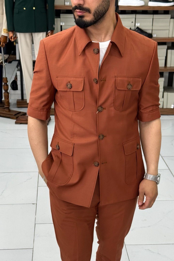 Wholesale Men's Brick Plus Size Two-Piece Suit 1744W26-045