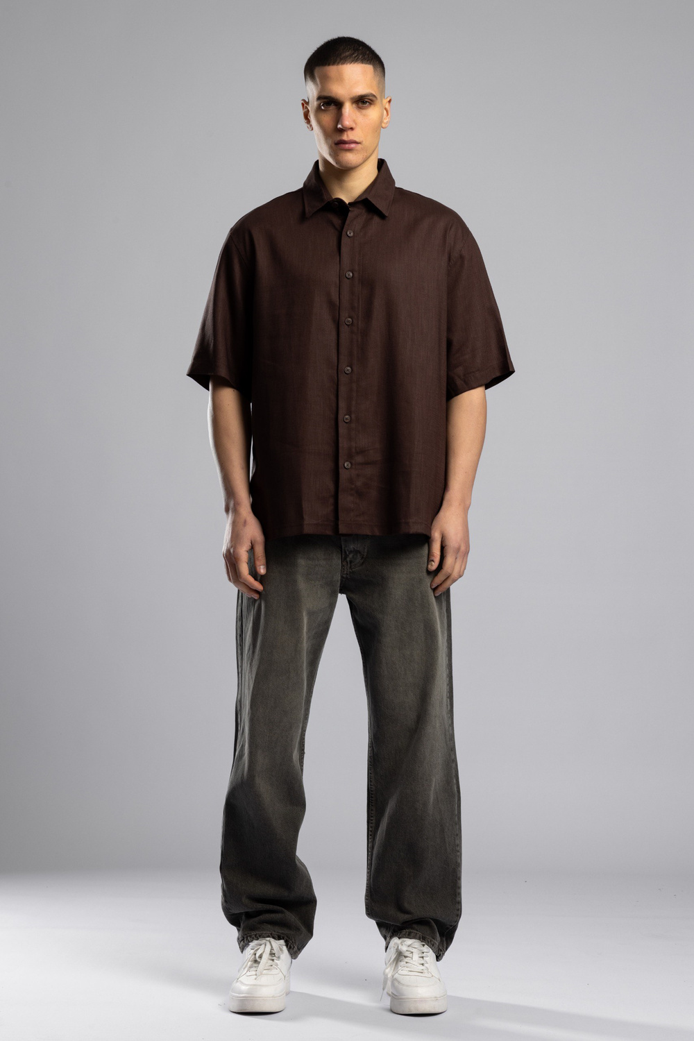 Wholesale Mens Brown Embroidered Shirt