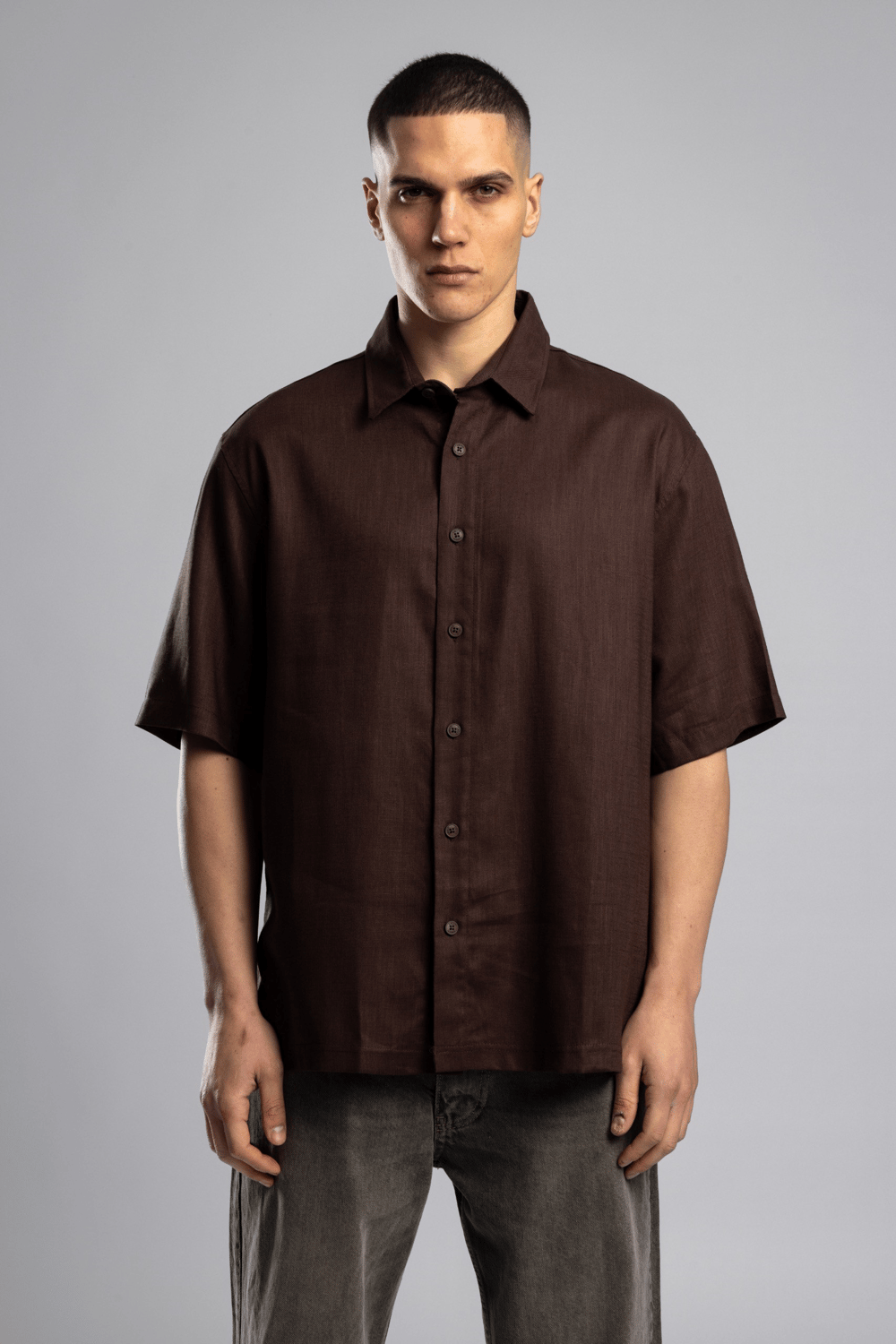 Wholesale Mens Brown Embroidered Shirt