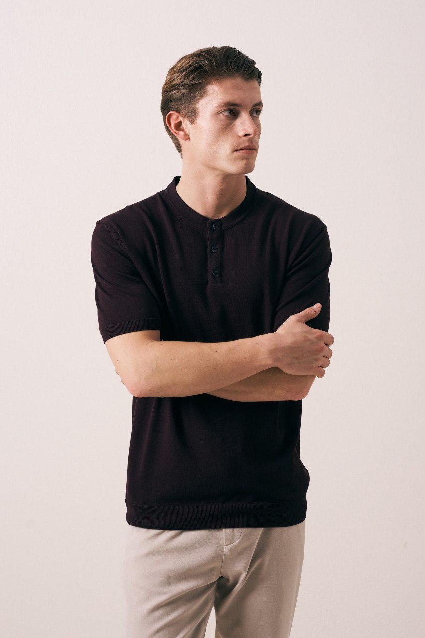 Wholesale Mens Brown Knit Crew-Neck T-Shirt