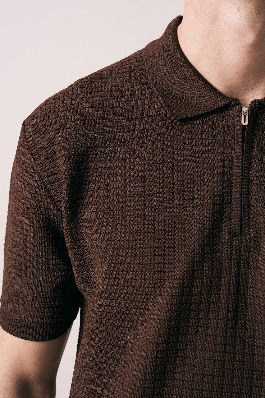 Wholesale Mens Brown Knit Polo Shirt