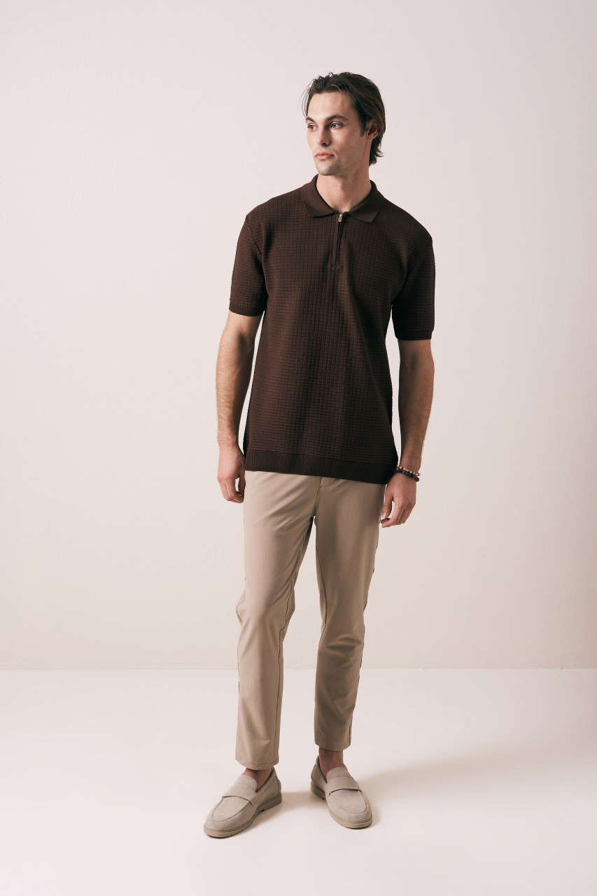 Wholesale Mens Brown Knit Polo Shirt