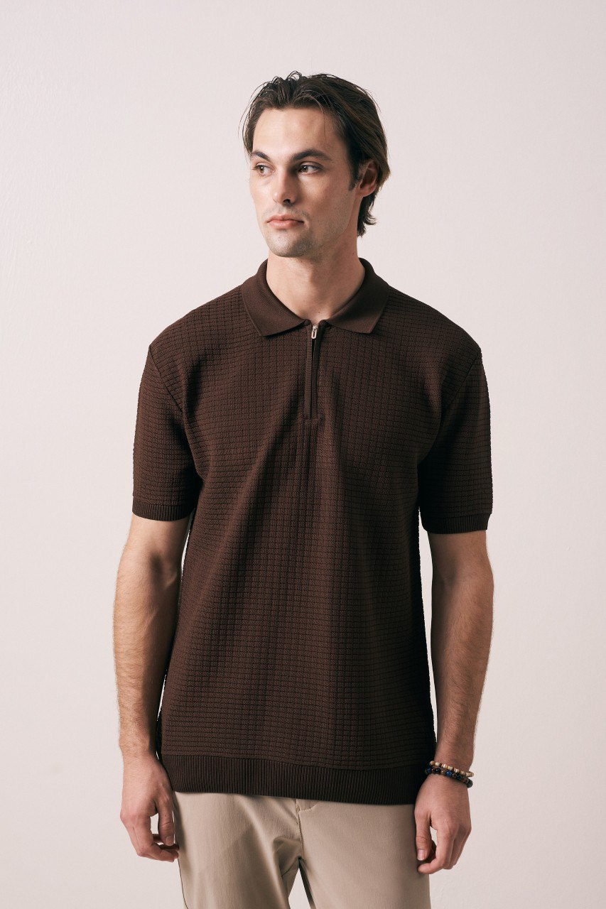 Wholesale Mens Brown Knit Polo Shirt