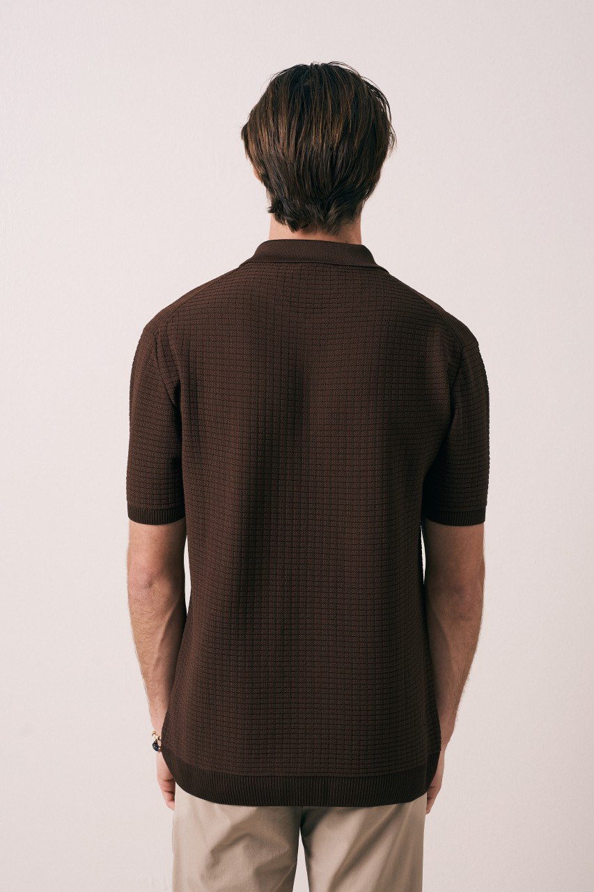 Wholesale Mens Brown Knit Polo Shirt