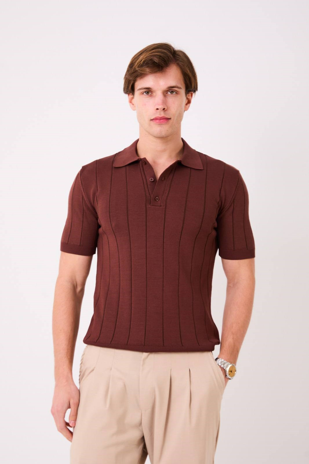 Wholesale Mens Brown Knit Polo T-Shirt