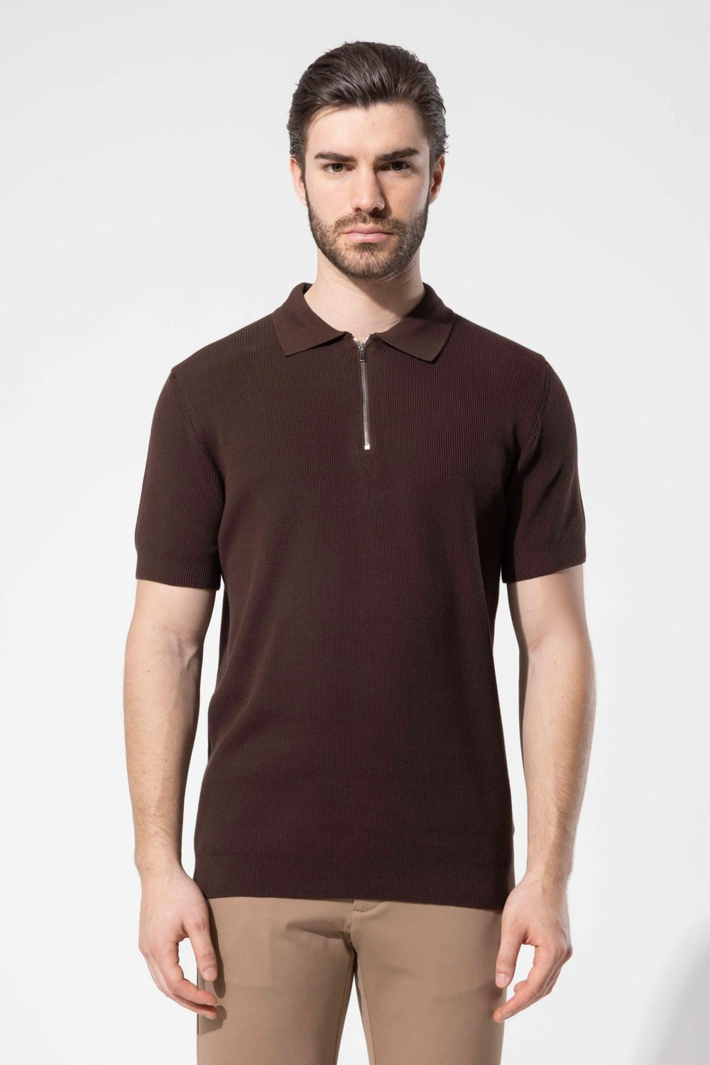 Wholesale Mens Brown Knit Polo T-Shirt