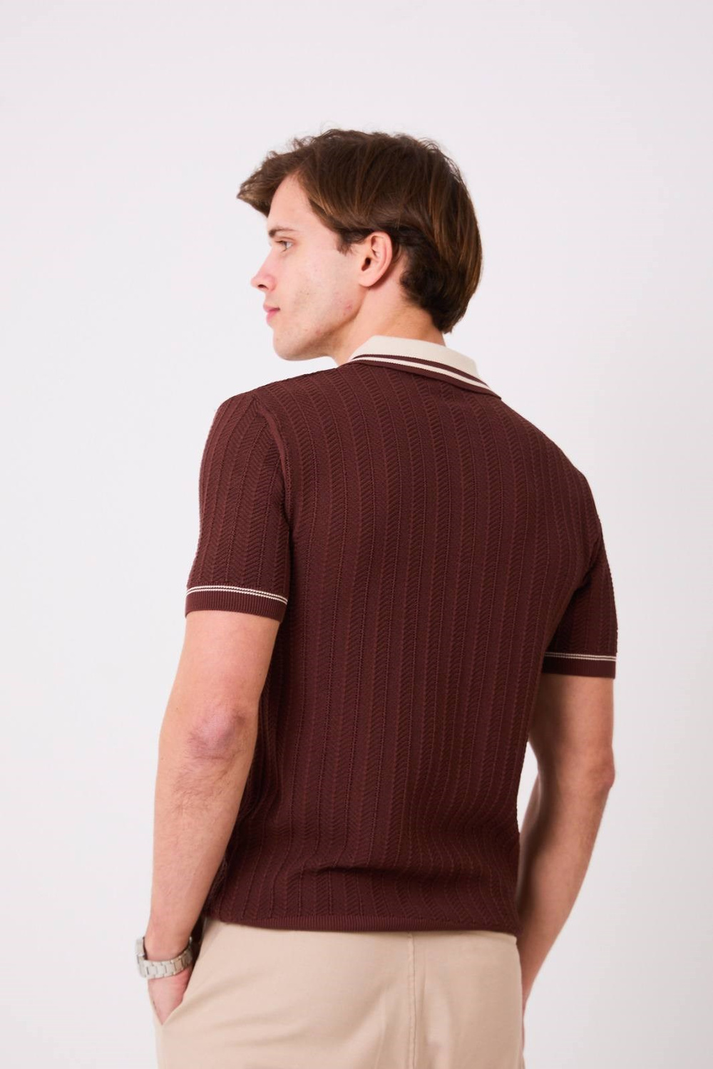 Wholesale Mens Brown Knit Polo T-Shirt
