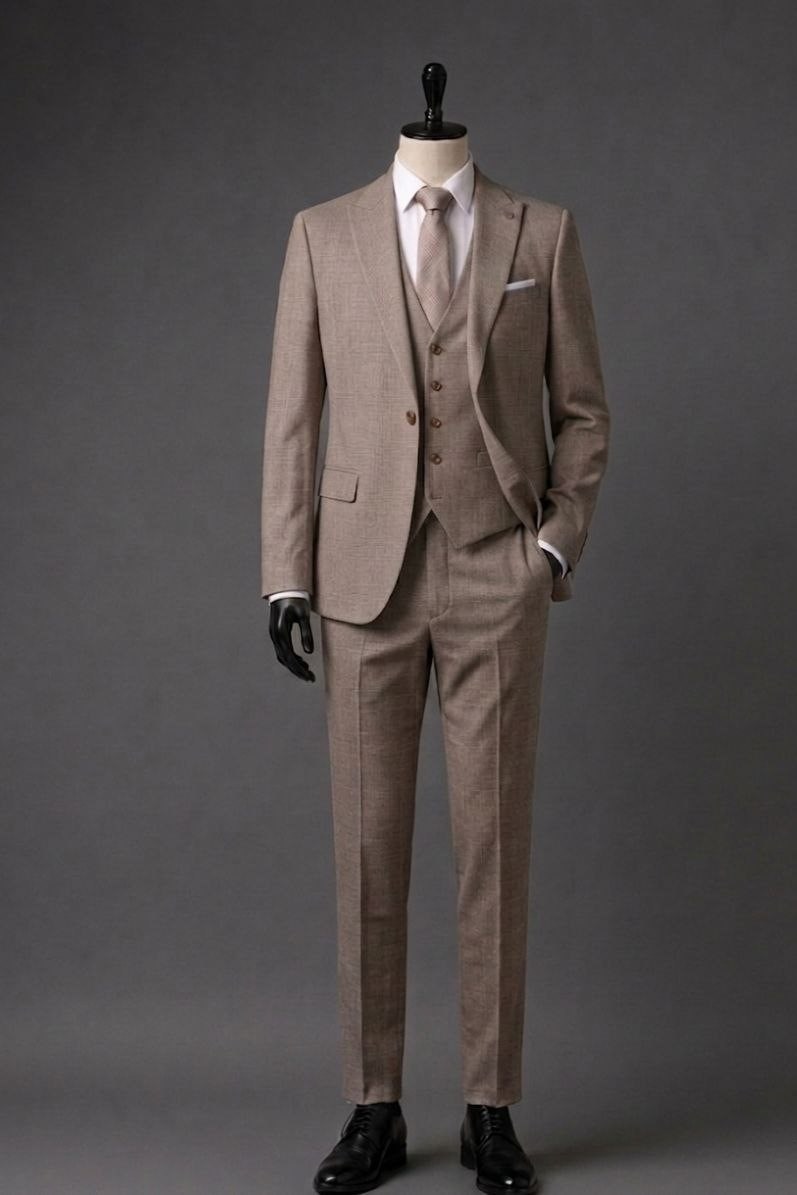 Wholesale Men's Brown Three-Piece Suit 1701-113