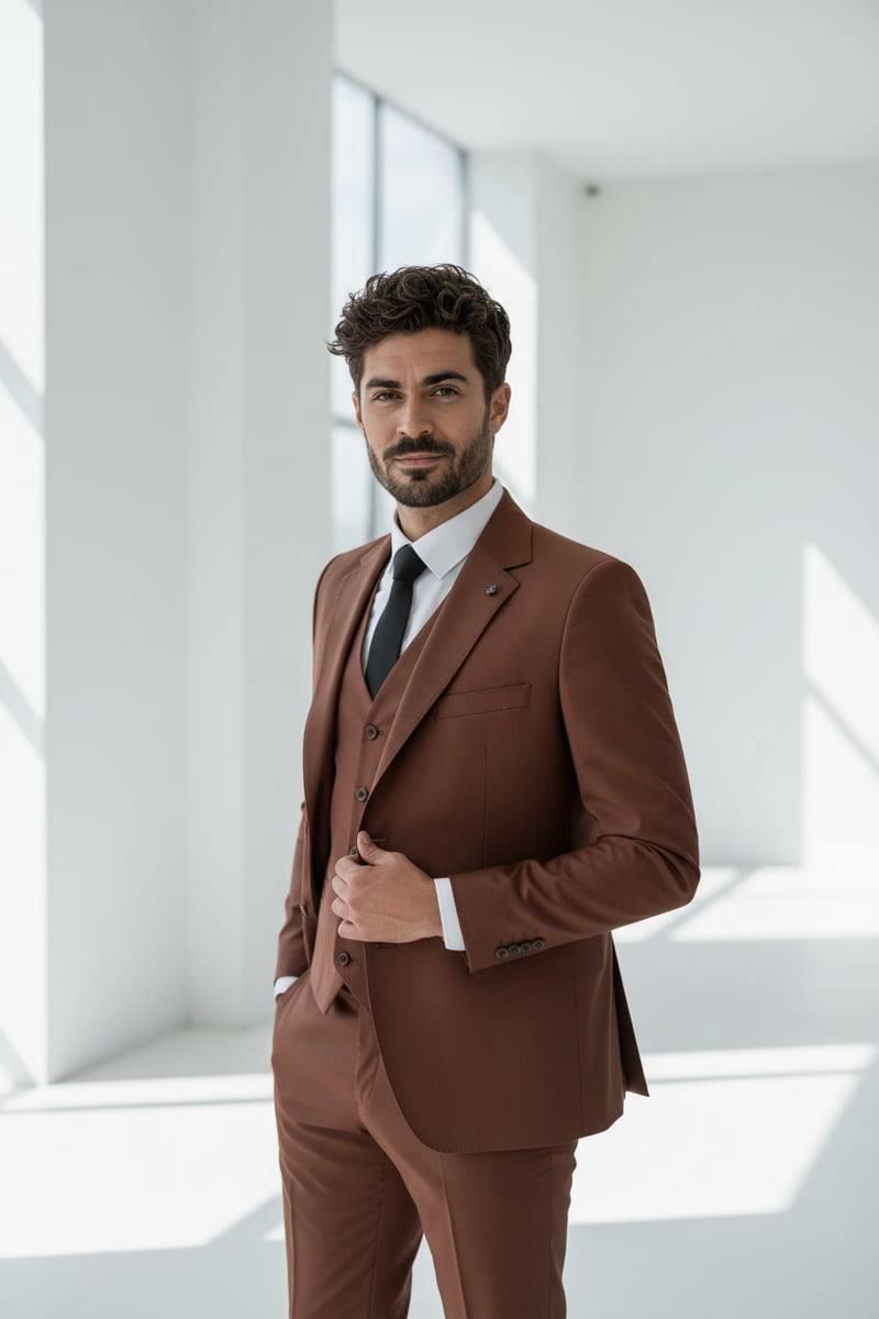 Wholesale Men's Brown Three-Piece Suit 1701W26-025
