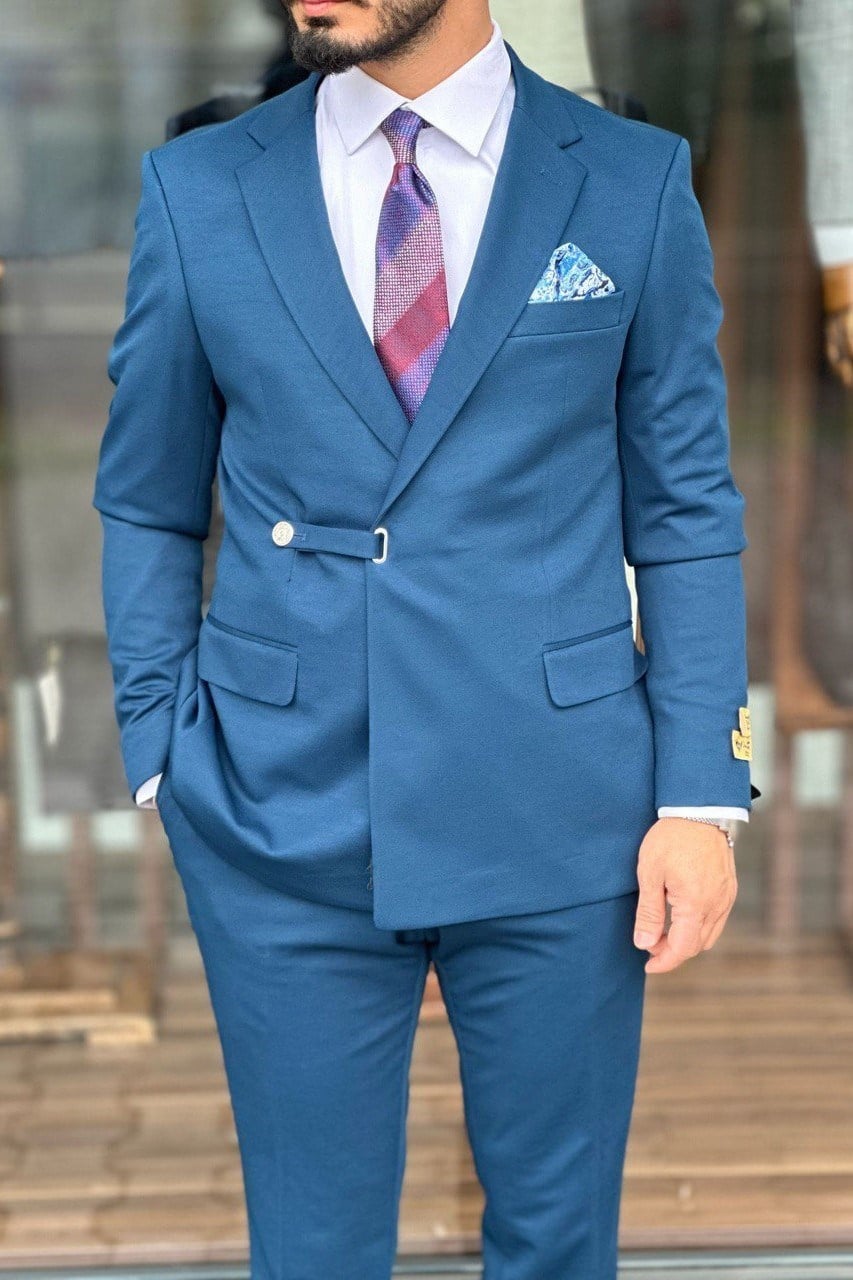 Wholesale Men's Cobalt Blue Plus Size Two-Piece Suit 1744W26-043