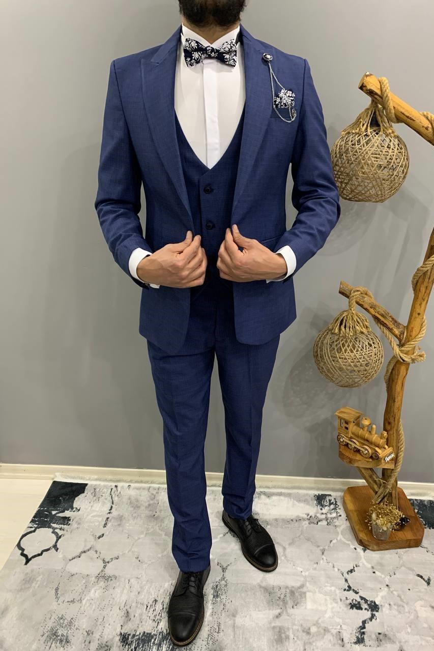 Wholesale Men's Cobalt Blue Three-Piece Suit 1701W26-064