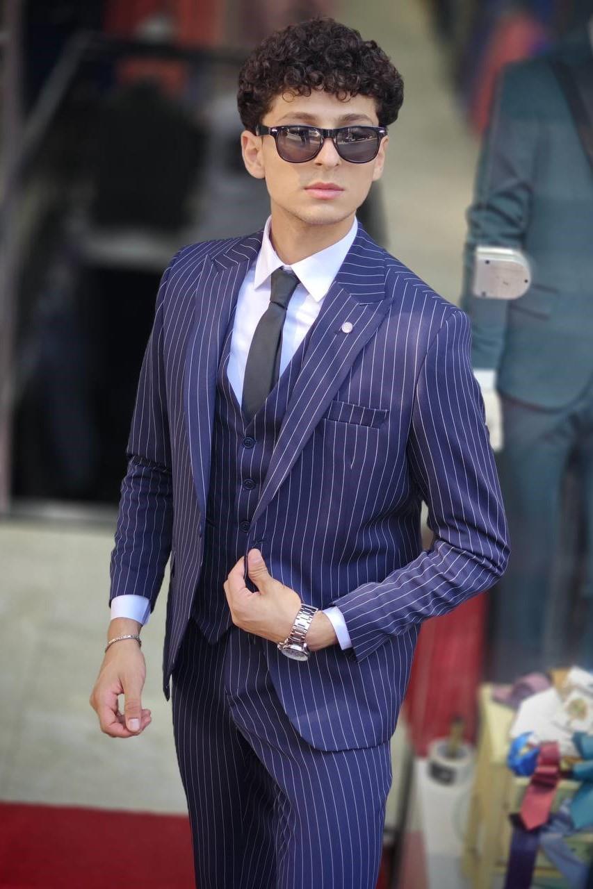 Wholesale Men's Cobalt Blue Three-Piece Suit 1701W26-063