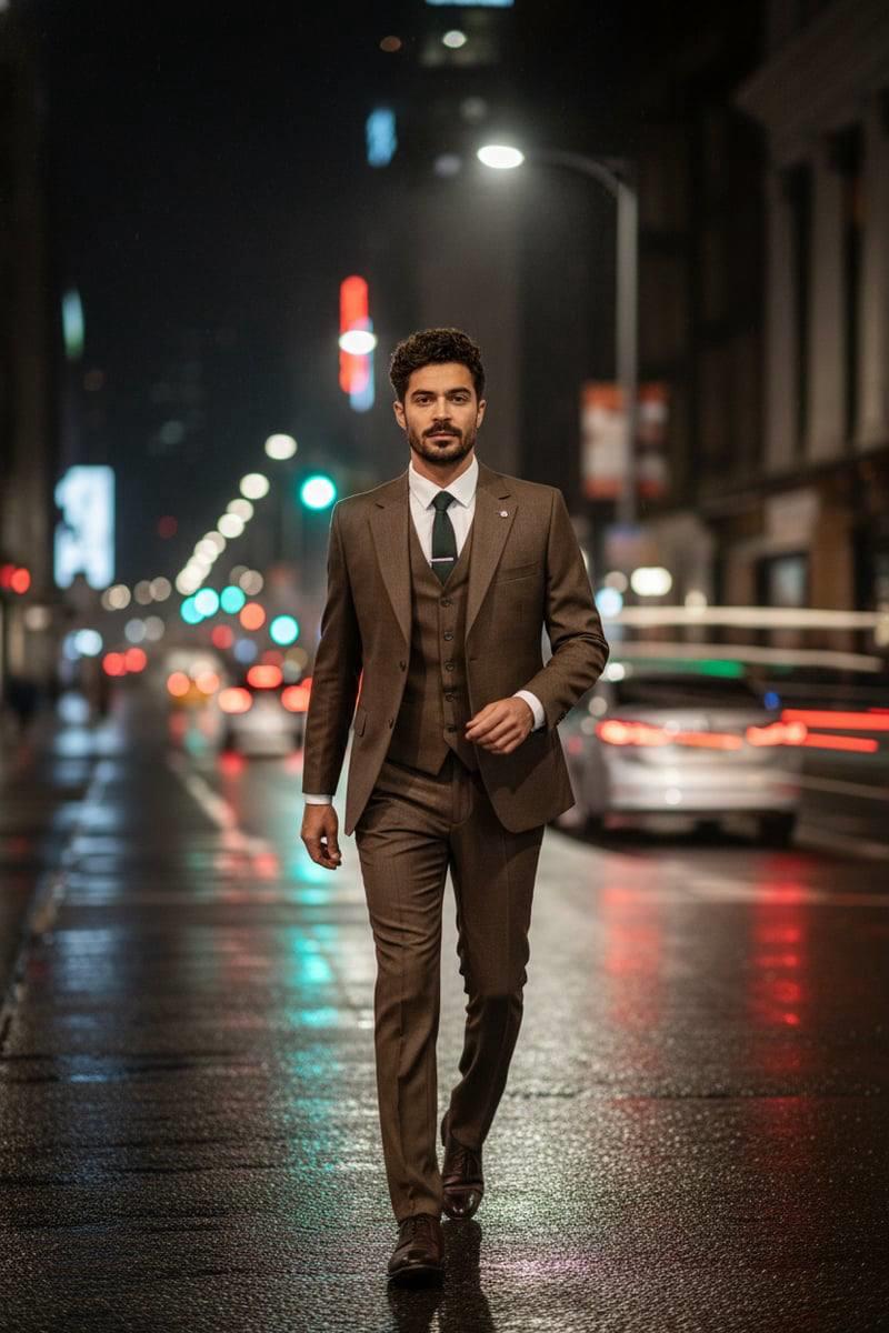 Wholesale Men's Coffee Brown Three-Piece Suit 1701W26-023