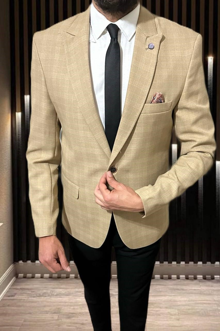 Wholesale Men's Cream Blazer Jacket 1701W26-079