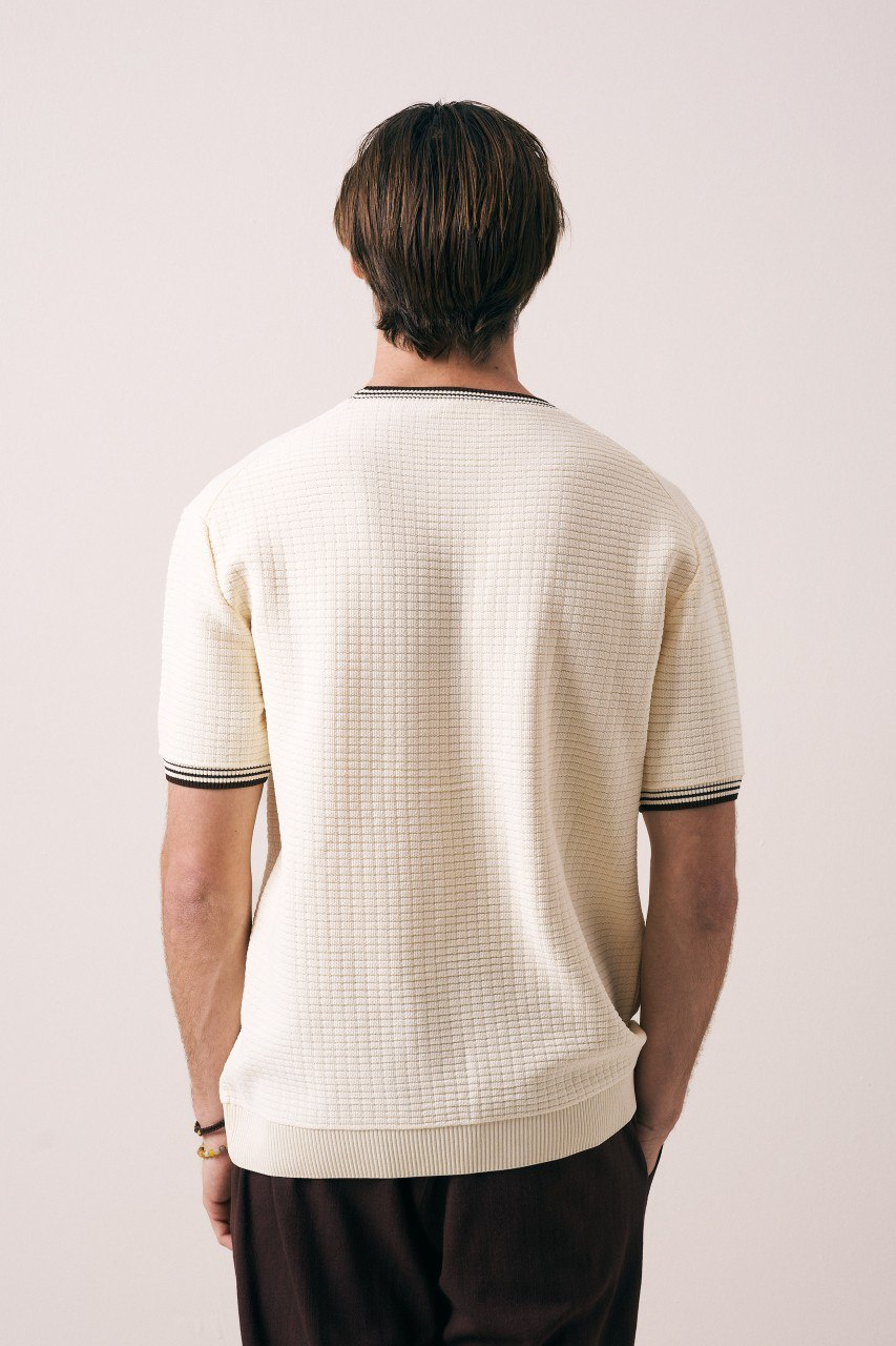 Wholesale Mens Cream Knit Crew-Neck T-Shirt